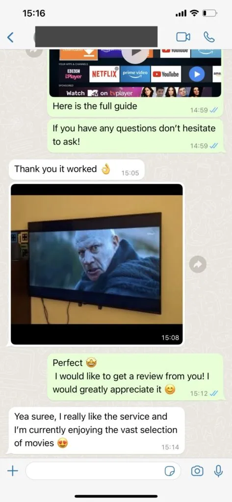 WhatsApp support conversation example 1