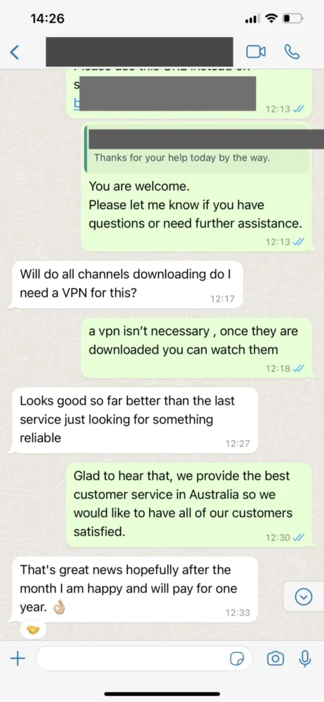 WhatsApp support conversation example 3